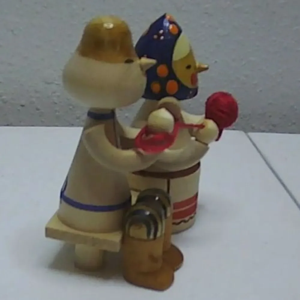 Russian Wooden Figurine Man Woman with Fruit 2.75x2x3.25
